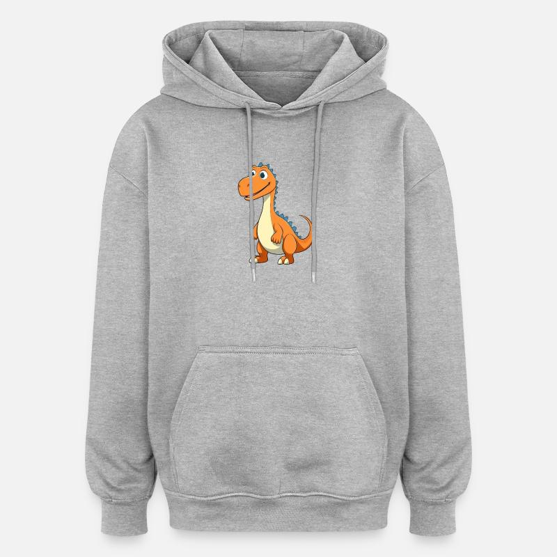 Dessin animé de dinosaure heureux - Sweat à capuche oversize unisexe - gris chiné