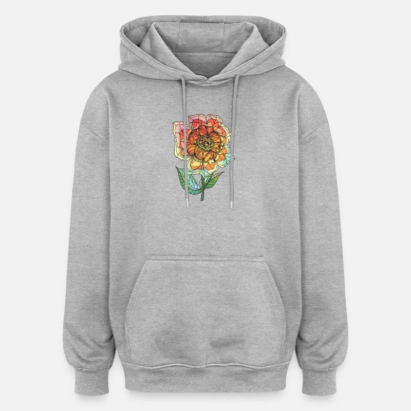 Fleur - Sweat à capuche oversize unisexe - gris chiné