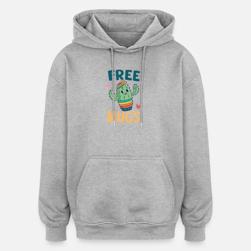 Cactus Mignon Câlins Gratuits - Sweat à capuche oversize unisexe - gris chiné