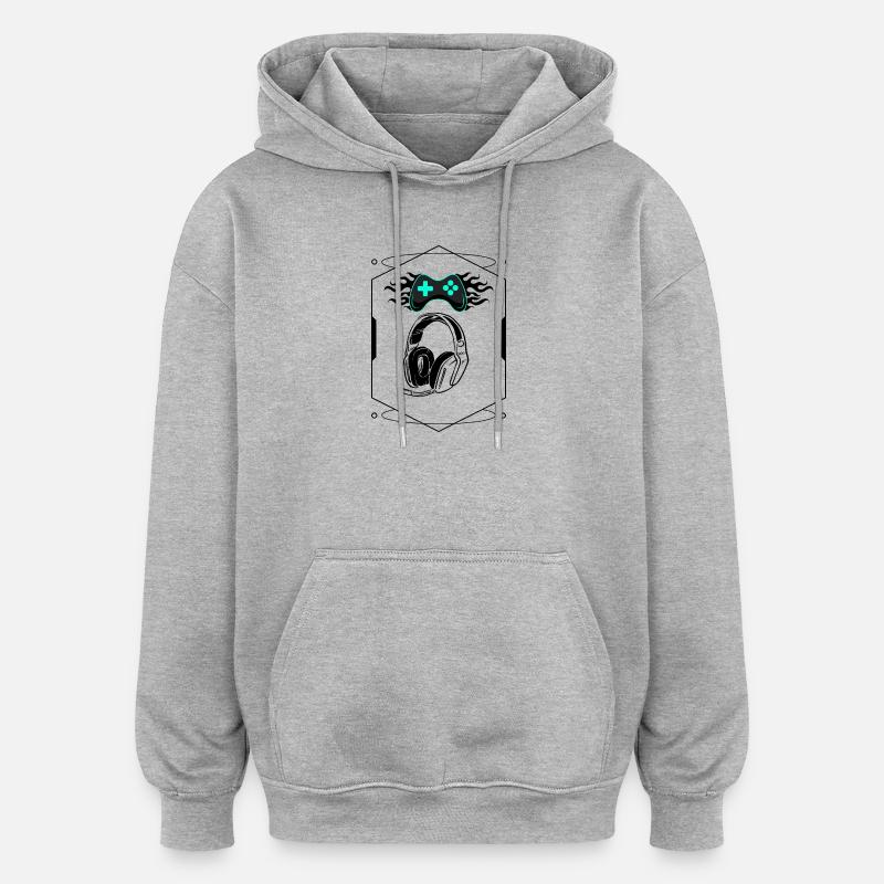 Futuristischer flammender Controller und Gaming-Headset - Oversized Unisex Hoodie - Grau meliert