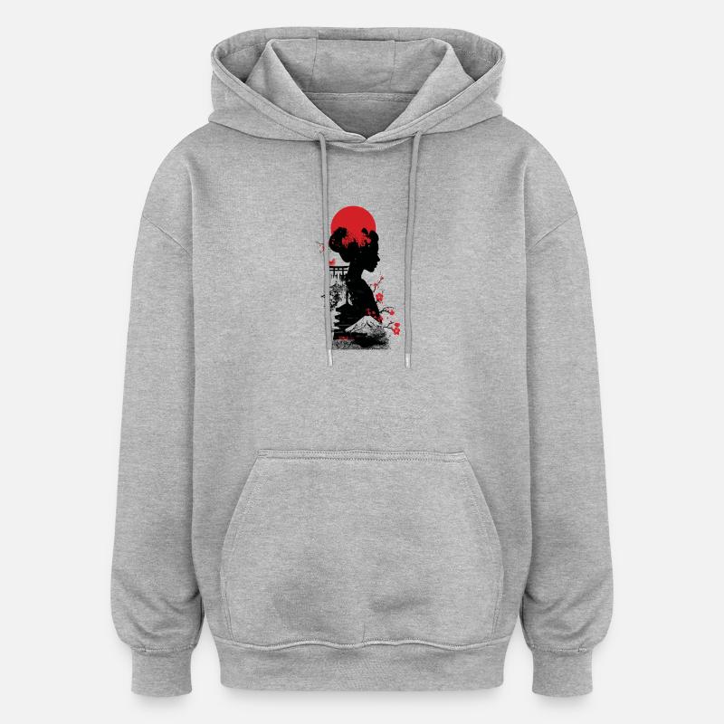 Silhouette Rouge Fleurs Soleil - Sweat à capuche oversize unisexe - gris chiné