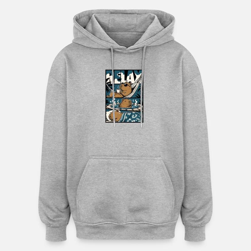 Motif de bien-être Relax Capybara - Sweat à capuche oversize unisexe - gris chiné