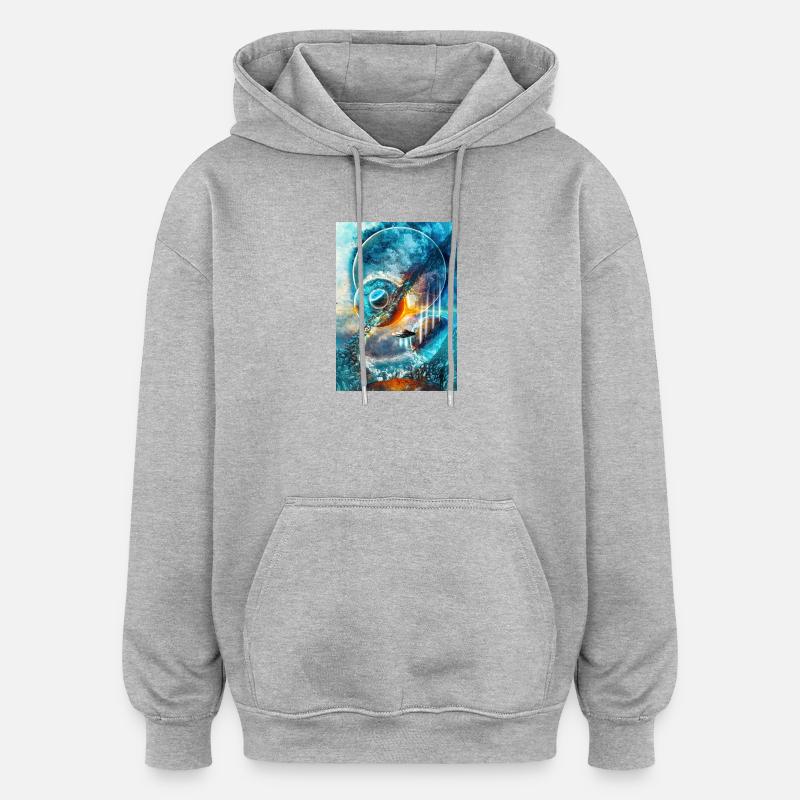 Blue Space Ring with Fire - Oversized Unisex Hoodie - heather grey