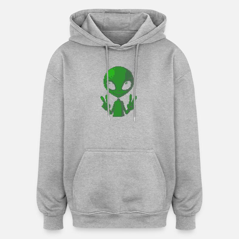 Pixel Alien Friedenszeichen - Oversized Unisex Hoodie - Grau meliert
