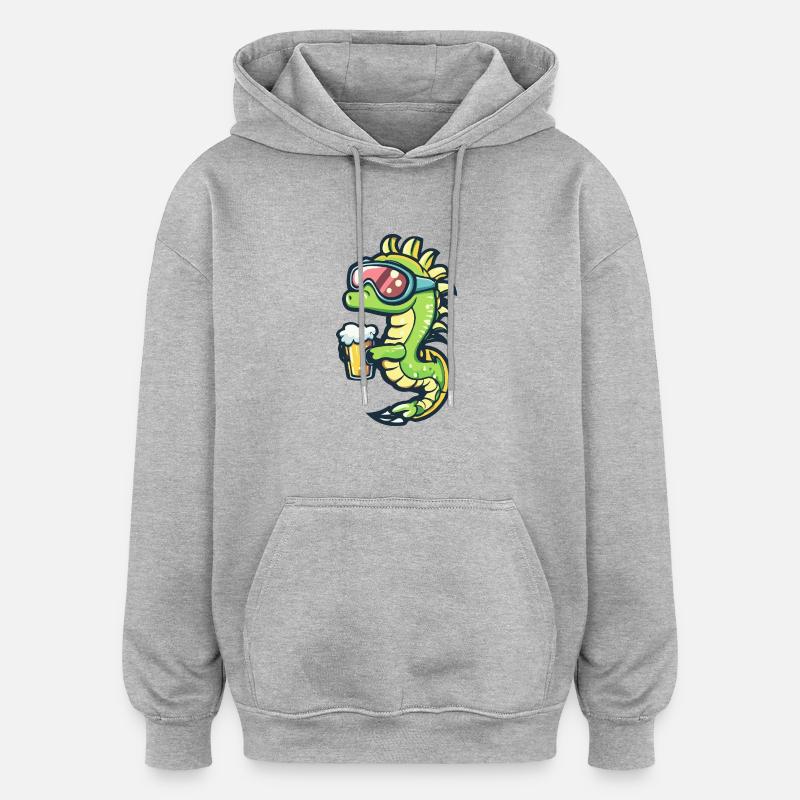 Hippocampe Après-Ski Bière Bande Dessinée - Sweat à capuche oversize unisexe - gris chiné