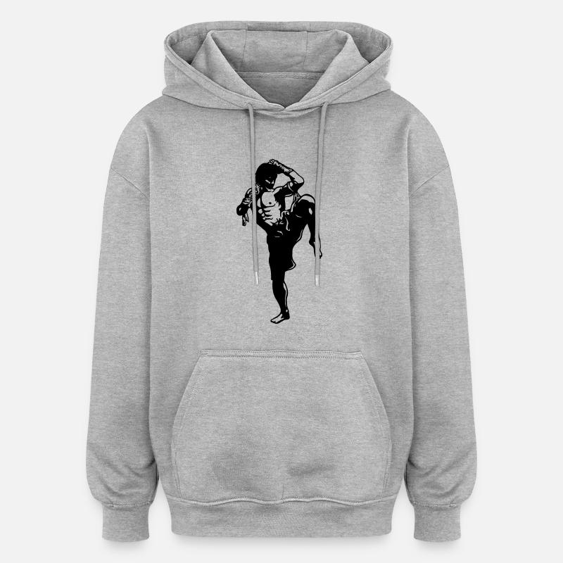 muay_thai_fighter01a - Sweat à capuche oversize unisexe - gris chiné