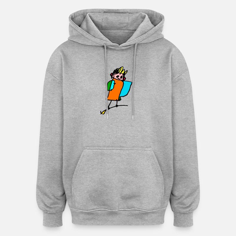 petite sorcière sur le balai - Sweat à capuche oversize unisexe - gris chiné