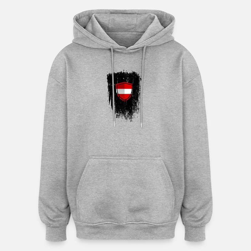 Bouclier du drapeau autrichien Grunge - Sweat à capuche oversize unisexe - gris chiné