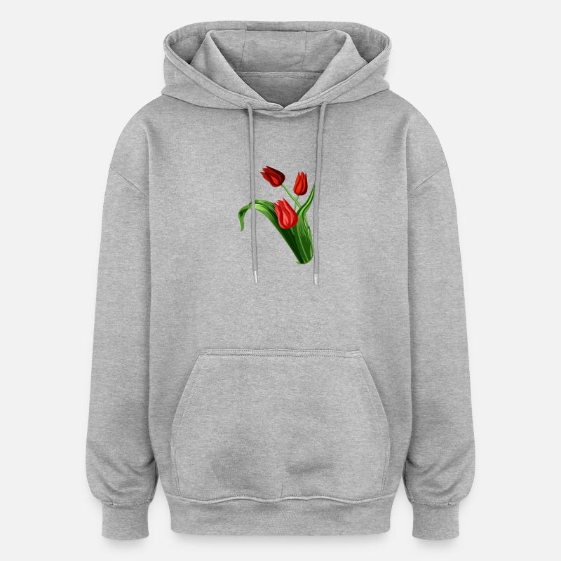 Illustration élégante de tulipes rouges - Sweat à capuche oversize unisexe - gris chiné
