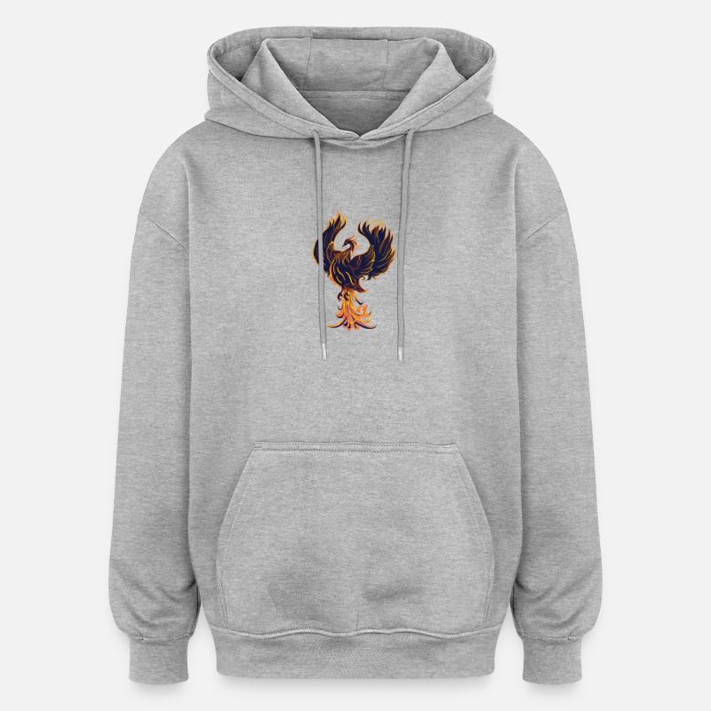 Phénix de feu en flammes - Sweat à capuche oversize unisexe - gris chiné