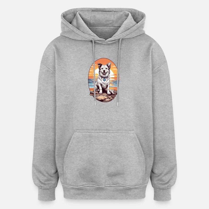 Hund am Strand - Oversized Unisex Hoodie - Grau meliert