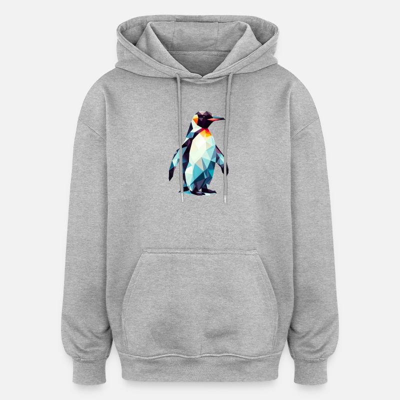 Pingouin polygonal - Sweat à capuche oversize unisexe - gris chiné