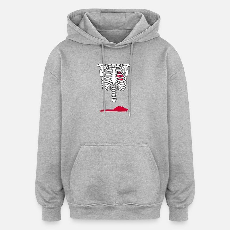 Brustkorb mit Herz und Blutlache - Oversized Unisex Hoodie - Grau meliert