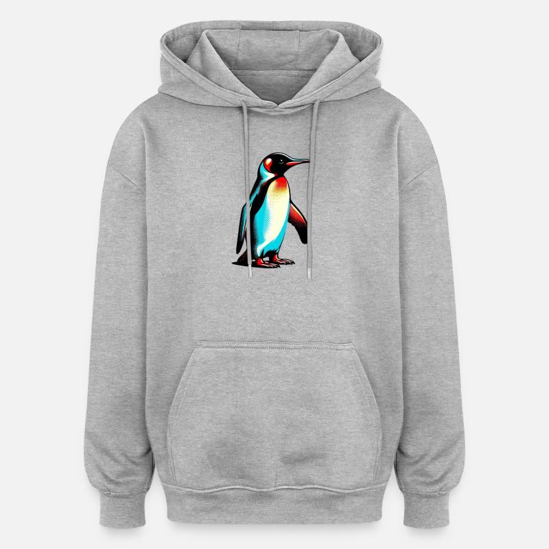 Pingouin - Sweat à capuche oversize unisexe - gris chiné