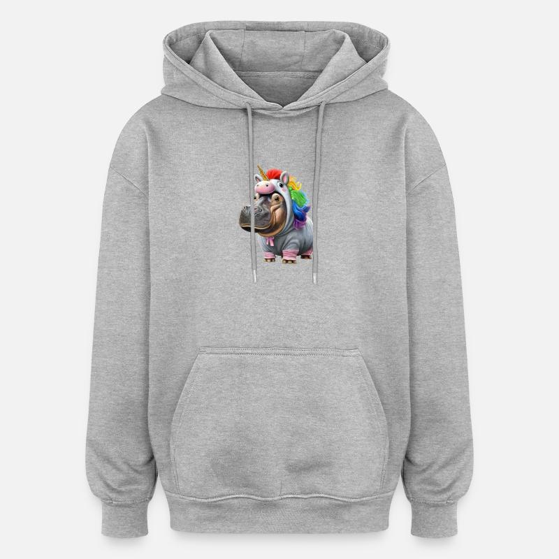 Nilpferd Einhorn - Oversized Unisex Hoodie - Grau meliert