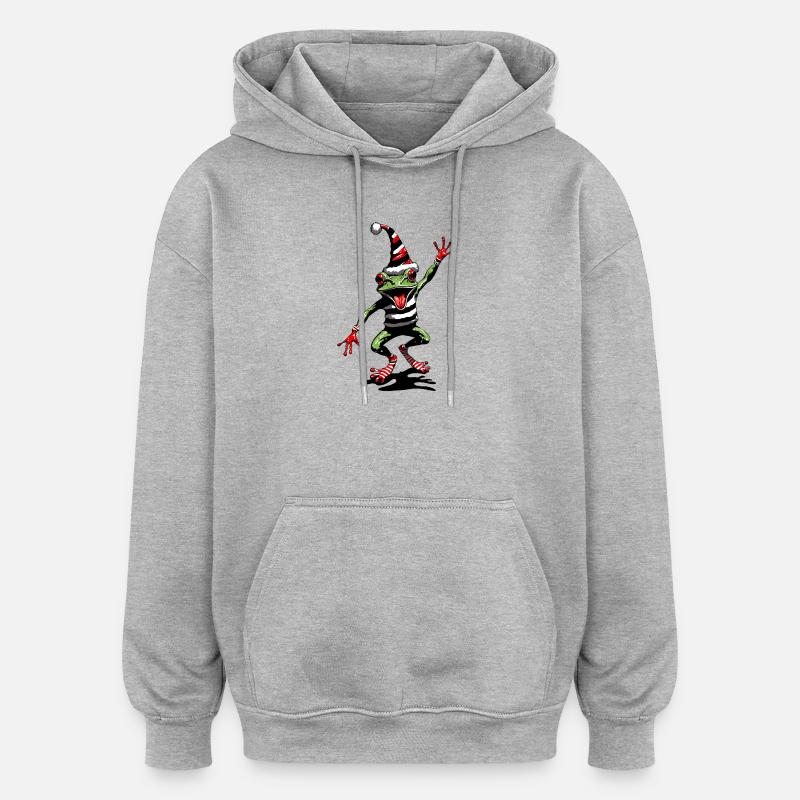 Grenouille dansante avec chapeau de Noël - Sweat à capuche oversize unisexe - gris chiné