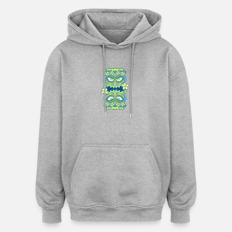 Blaue Tiki Queen - Blumen - Oversized Unisex Hoodie - Grau meliert