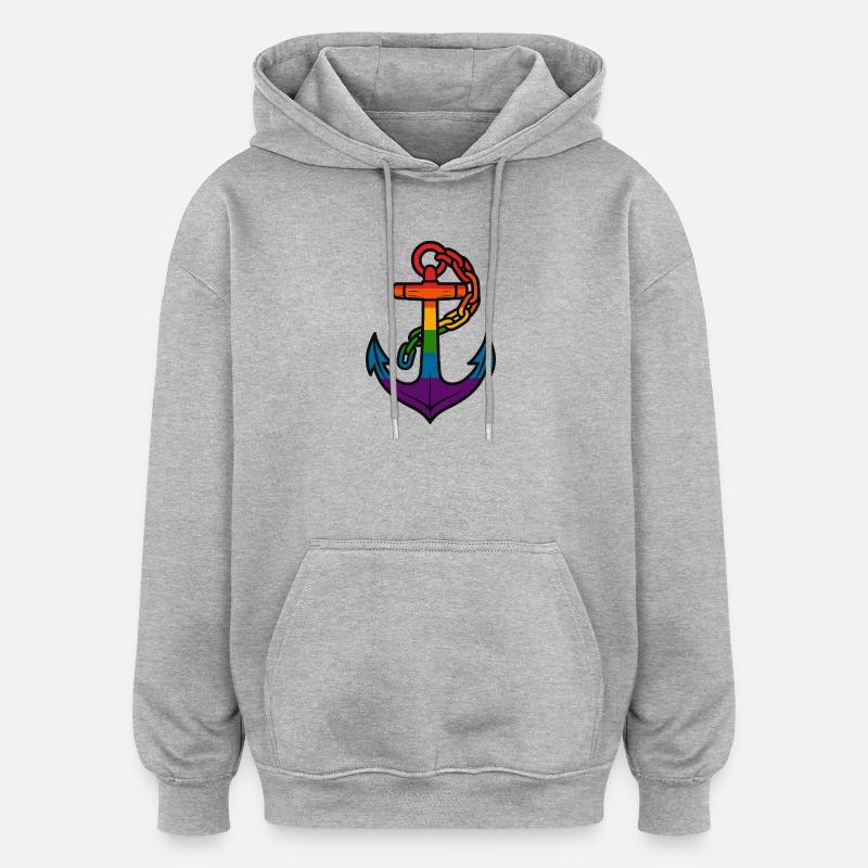 Ancre arc-en-ciel avec dégradé - Sweat à capuche oversize unisexe - gris chiné