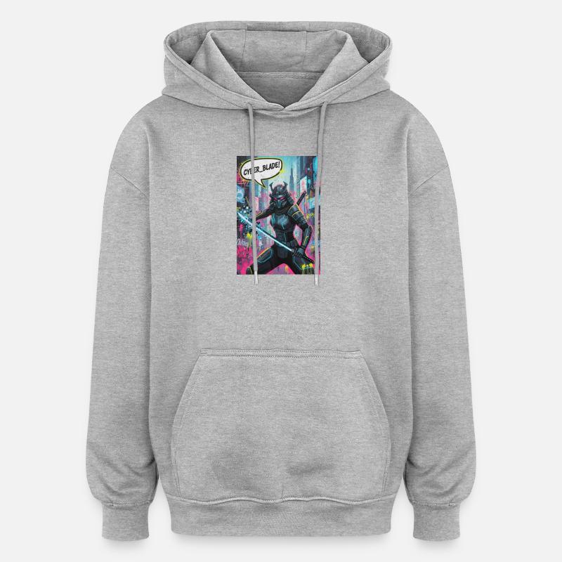 Cyber samouraï Néon Graffiti - Sweat à capuche oversize unisexe - gris chiné