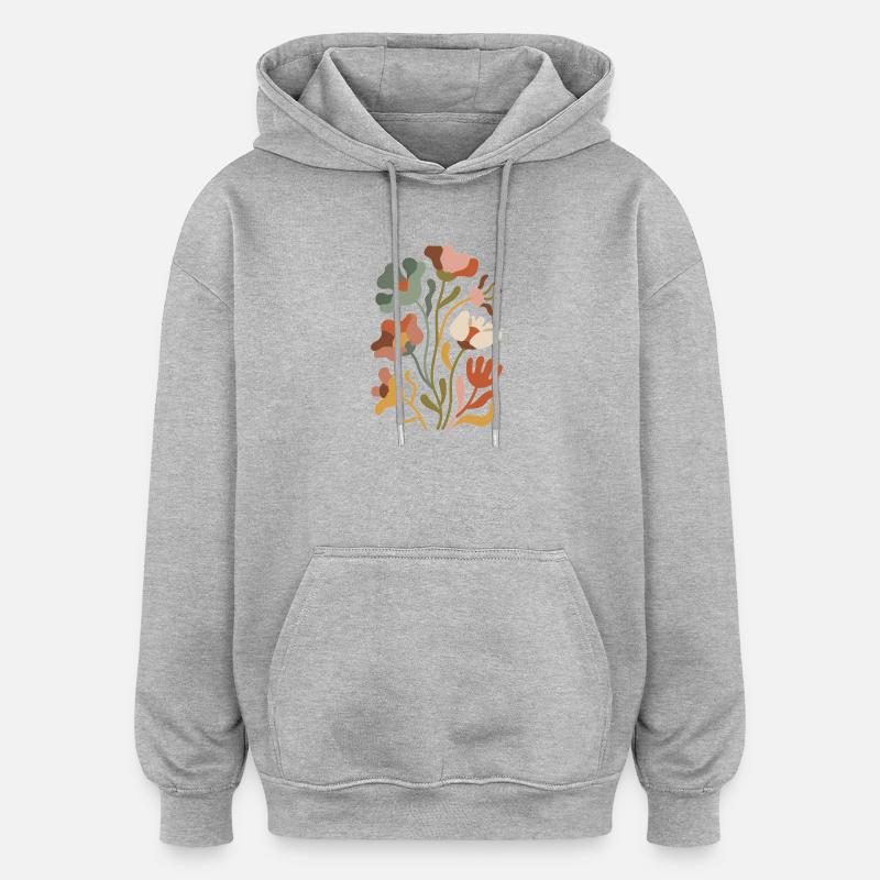 Fleurs sauvages bohèmes – Harmonie fleurie - Sweat à capuche oversize unisexe - gris chiné