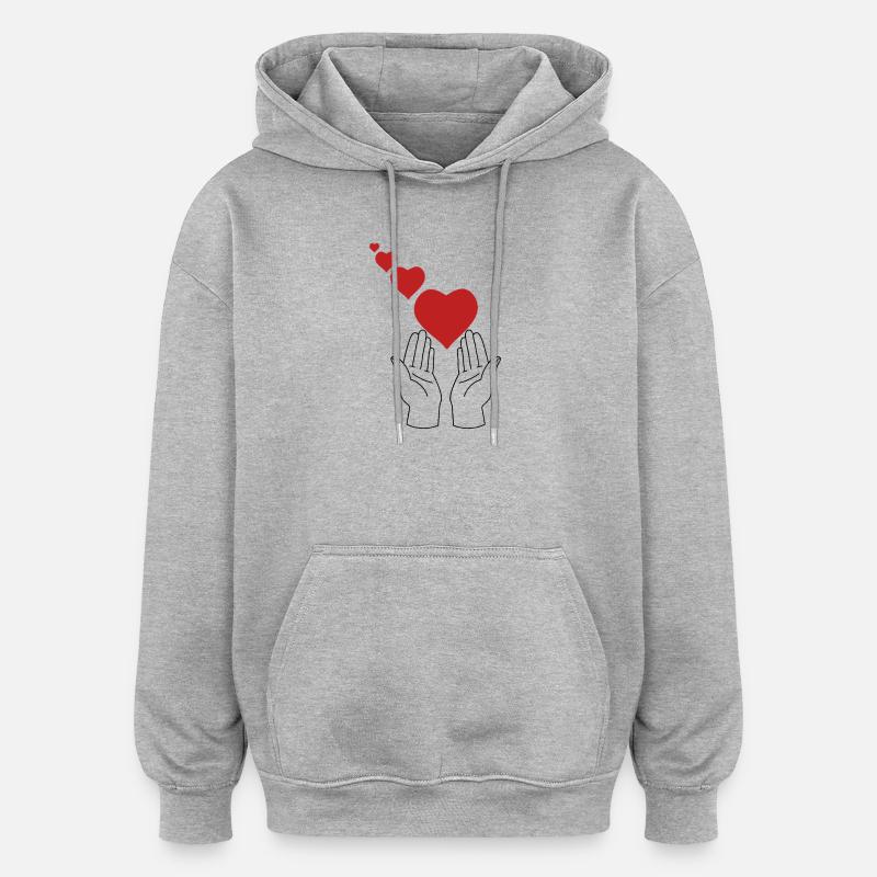 Mains et cœurs - Sweat à capuche oversize unisexe - gris chiné