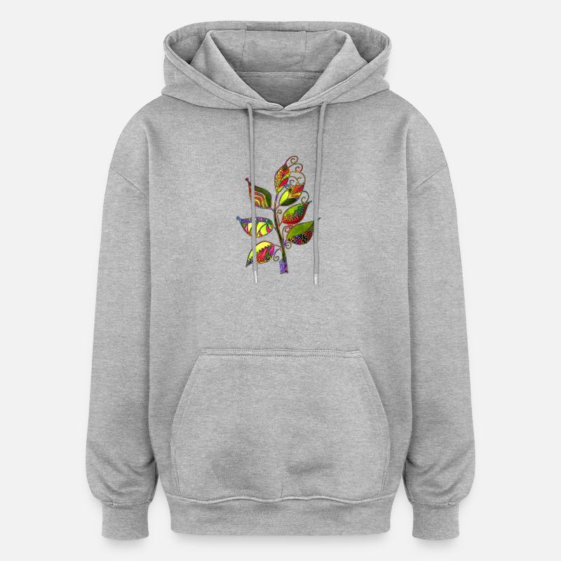 feuilles - Sweat à capuche oversize unisexe - gris chiné