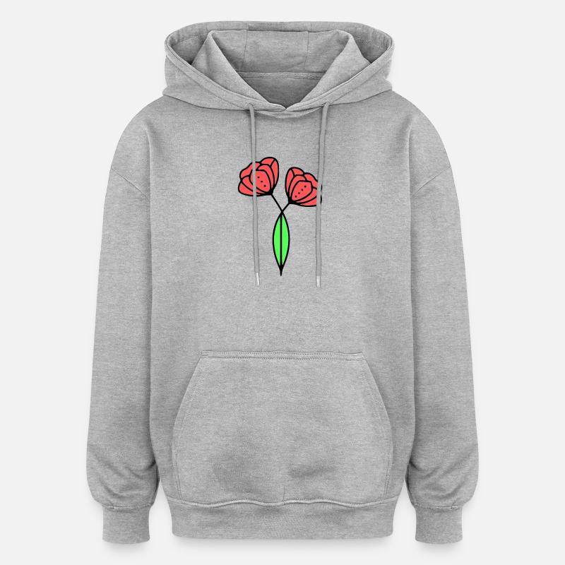 mohnblume-mohnblumen-minimalistisch-line-art-6 - Oversized Unisex Hoodie - Grau meliert
