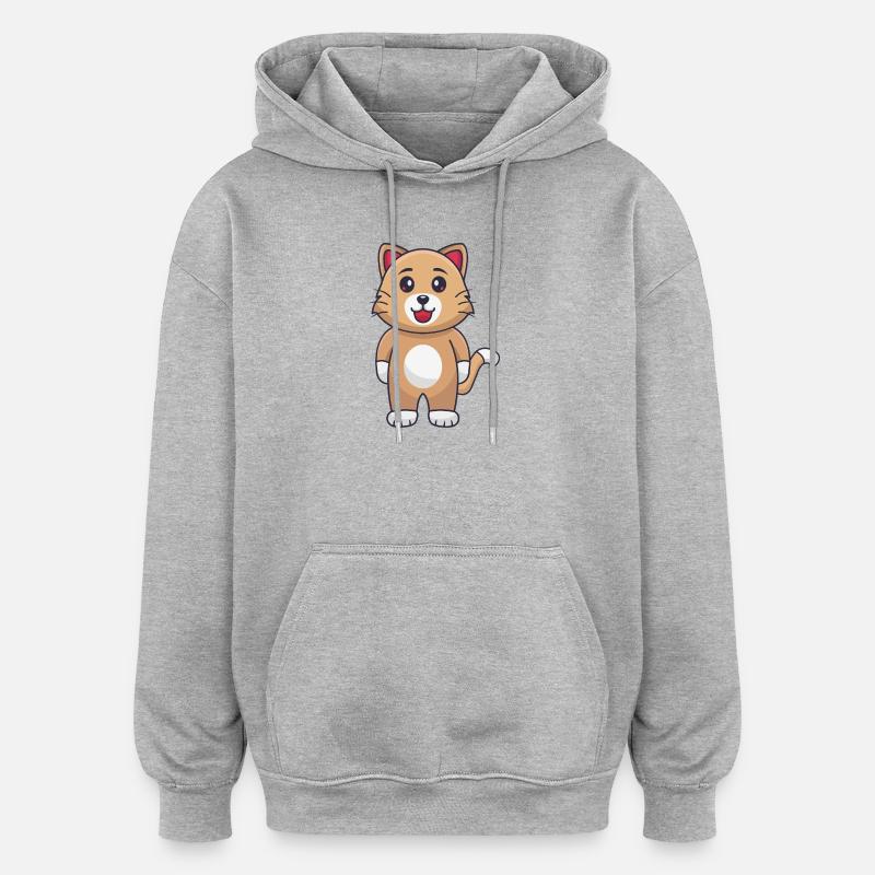 Chat de dessin animé - Sweat à capuche oversize unisexe - gris chiné