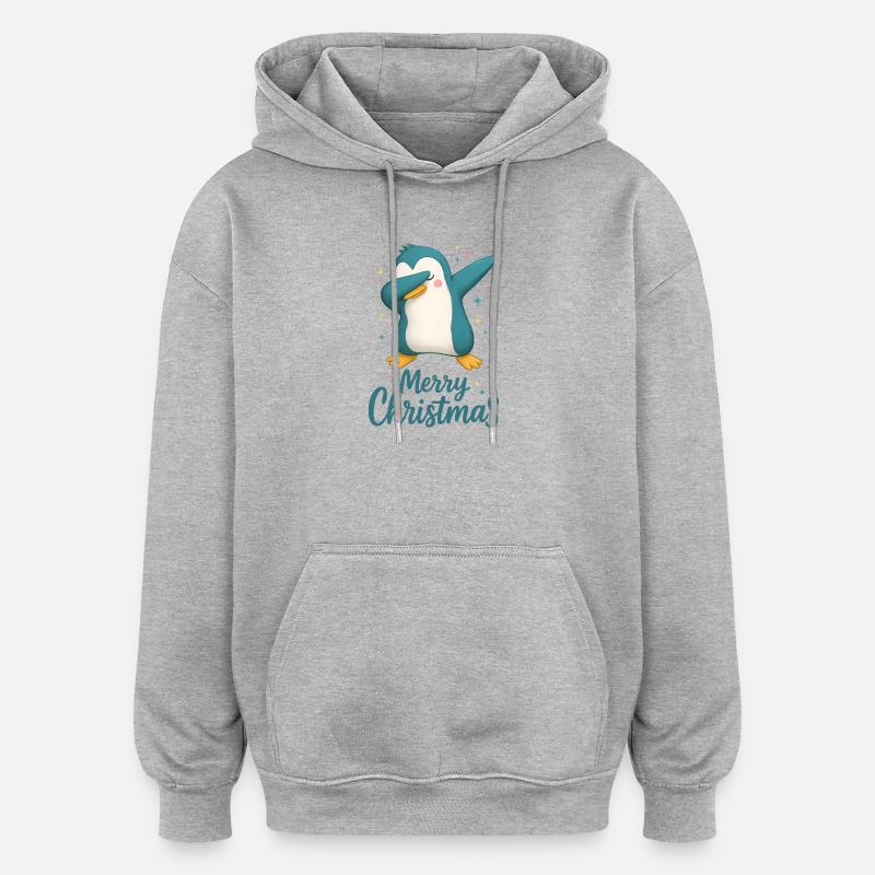 Taponage Penguin Joyeux Noël Design - Sweat à capuche oversize unisexe - gris chiné