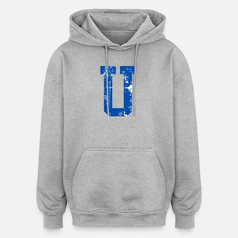 Lettre u sport rétro  - Sweat à capuche oversize unisexe - gris chiné