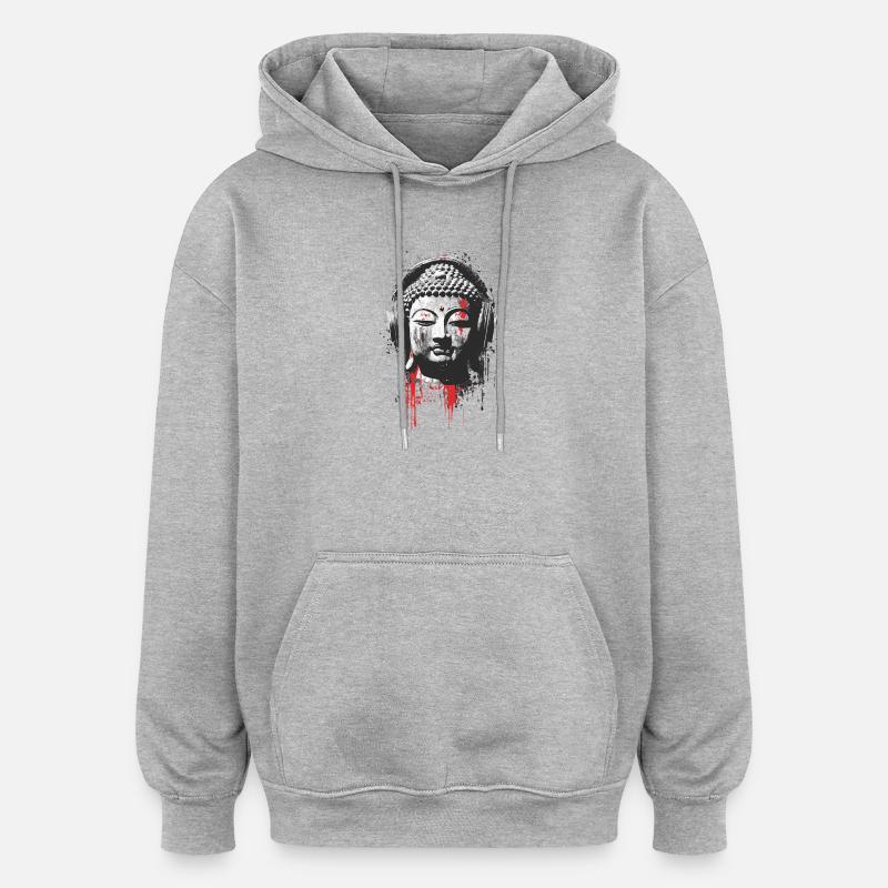 Bouddha avec des écouteurs – Méditation urbaine - Sweat à capuche oversize unisexe - gris chiné