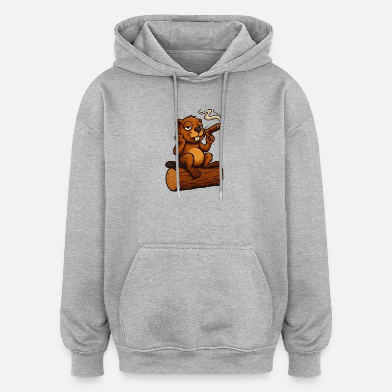 Chillender Biber mit Zigarre - Oversized Unisex Hoodie - Grau meliert