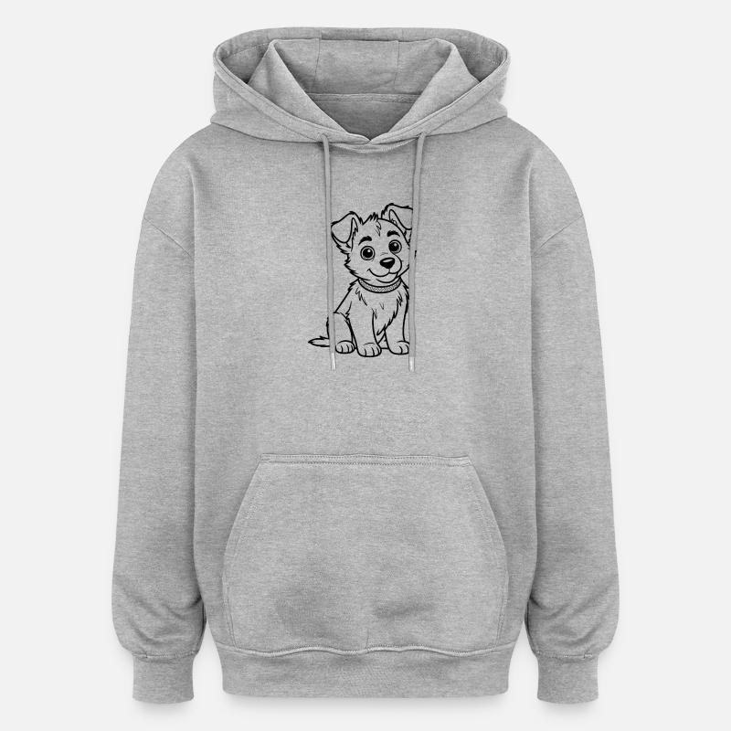 Dessin au trait du Chien Câlin - Sweat à capuche oversize unisexe - gris chiné