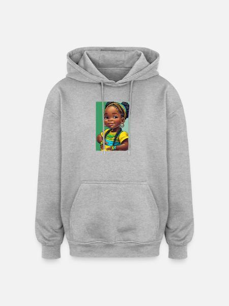 Buntes Afro-Kind in Zöpfen - Oversized Unisex Hoodie - Grau meliert