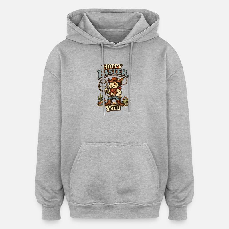 Retro Bunny Howdy Easter Rabbit Ears - Oversized Unisex Hoodie - heather grey