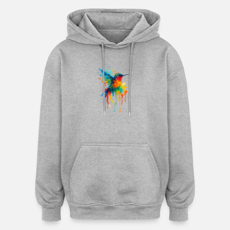 Hummingbird Aquarell Splash Chroma - Oversized Unisex Hoodie - Grau meliert