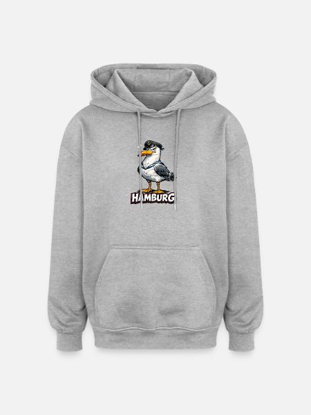 Kapitänsmöwe Hamburg - Oversized Unisex Hoodie - Grau meliert