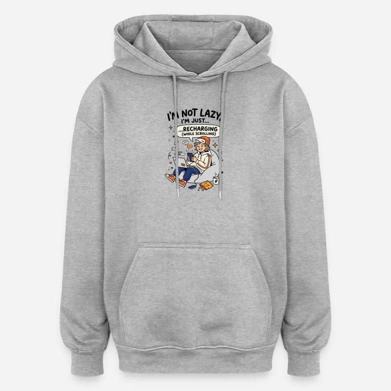 Recharging while scrolling Gen Z - Oversized Unisex Hoodie - heather grey