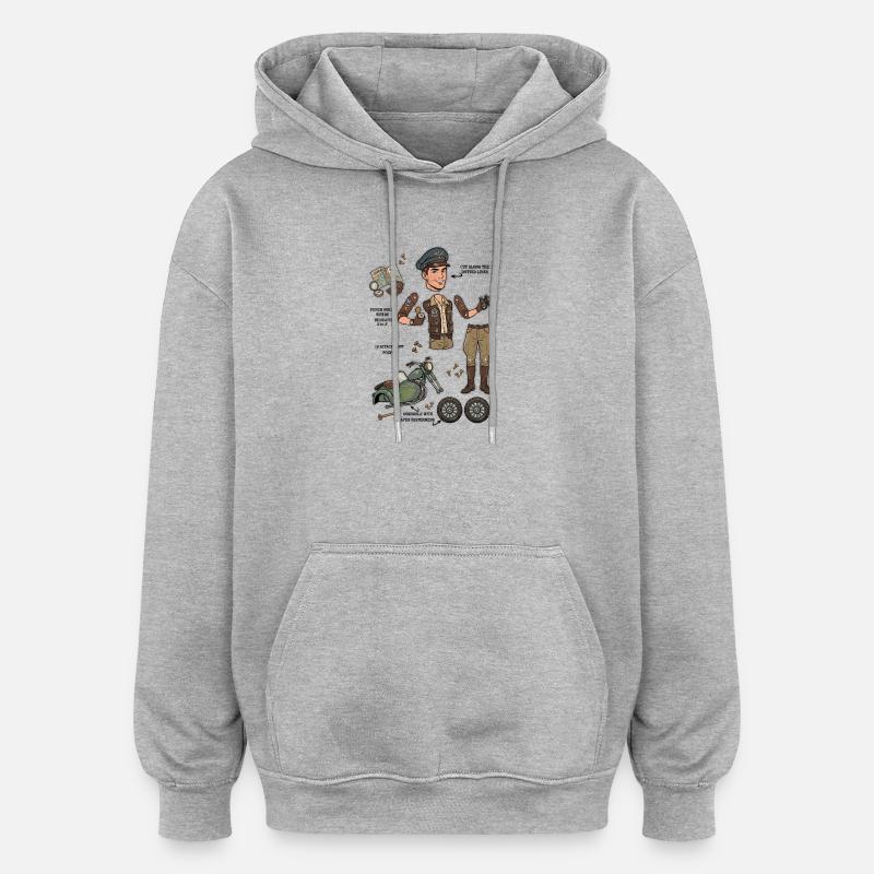 Poupée en papier Aventurière Robuste - Sweat à capuche oversize unisexe - gris chiné