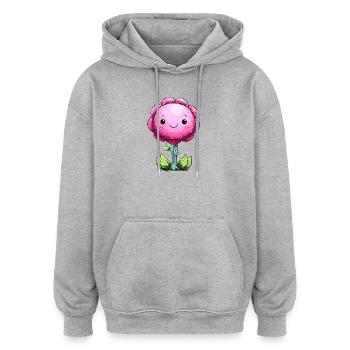 Cuddly Pink Flower Face - Oversized Unisex Hoodie - heather grey - Front - Noah (186cm)