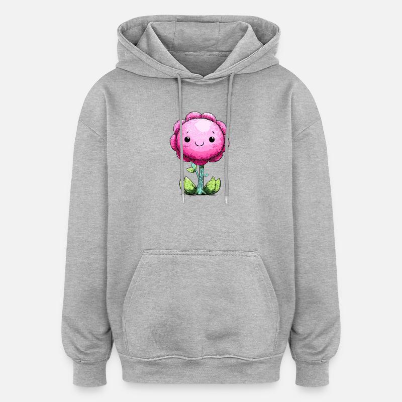 Visage de fleur rose câlin - Sweat à capuche oversize unisexe - gris chiné