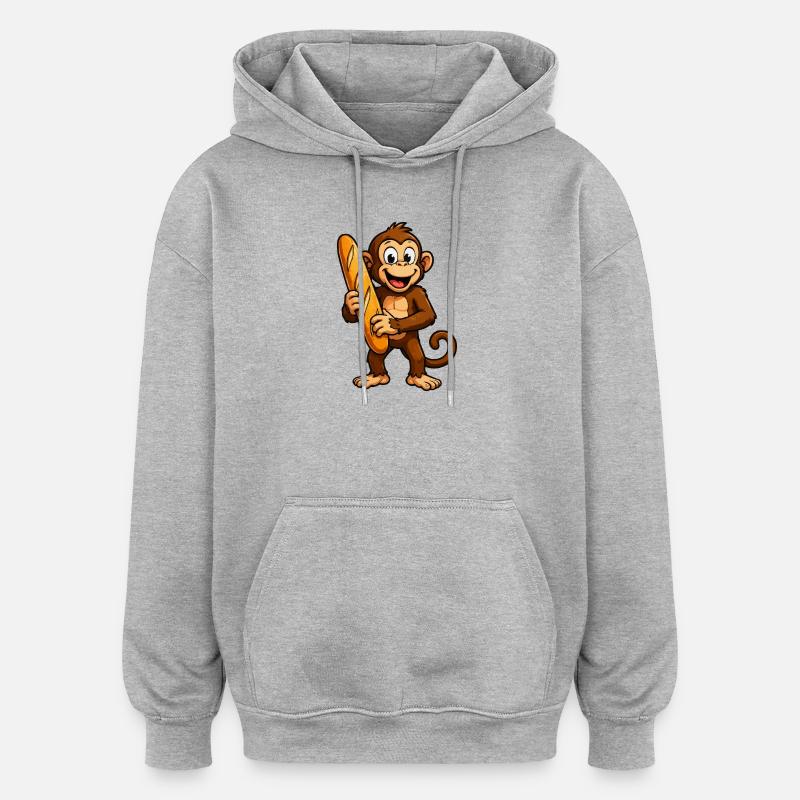 Singe avec baguette - Sweat à capuche oversize unisexe - gris chiné