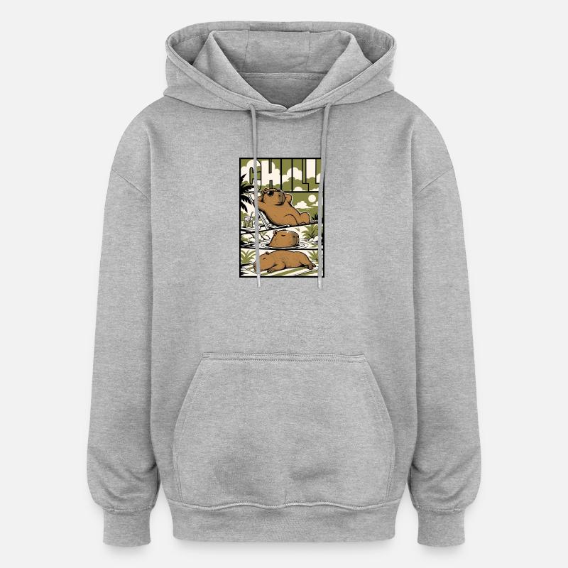 Chill Capybara Relax Design - Sweat à capuche oversize unisexe - gris chiné