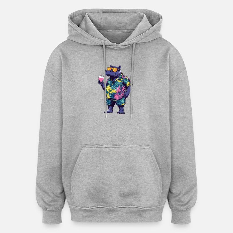 Nilpferd Comic Sommer - Oversized Unisex Hoodie - Grau meliert