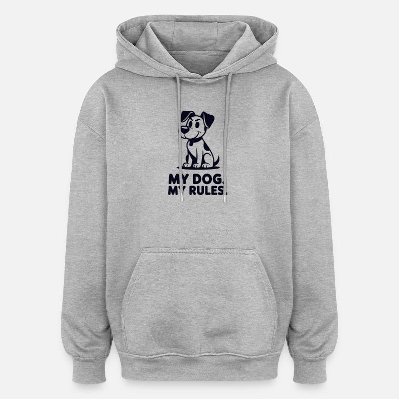 Motif du chien : Mes règles - Sweat à capuche oversize unisexe - gris chiné