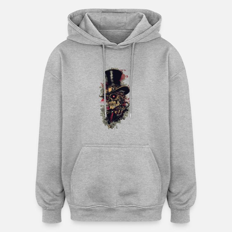 Crâne de zombie steampunk - Sweat à capuche oversize unisexe - gris chiné