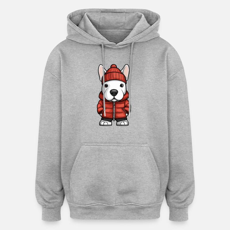 Bull terrier chien dessin animé - Sweat à capuche oversize unisexe - gris chiné