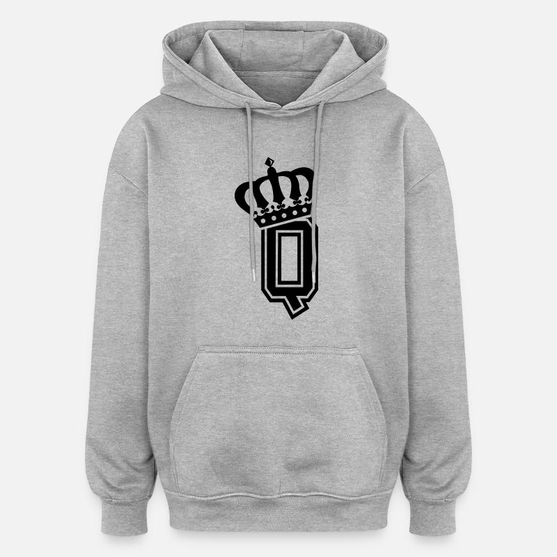 Lettre Q - Sweat à capuche oversize unisexe - gris chiné