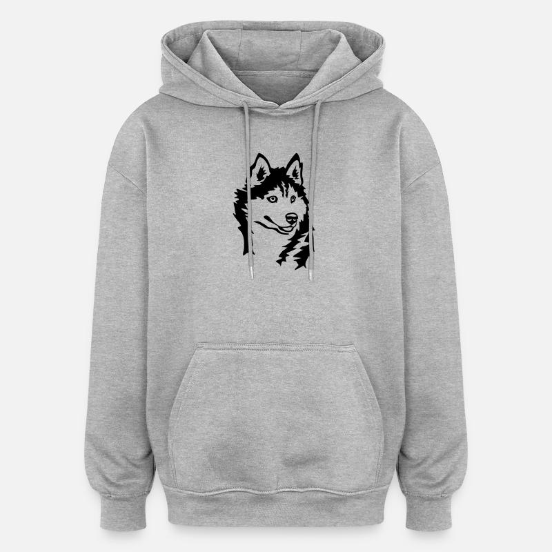 Tête de Husky - Sweat à capuche oversize unisexe - gris chiné