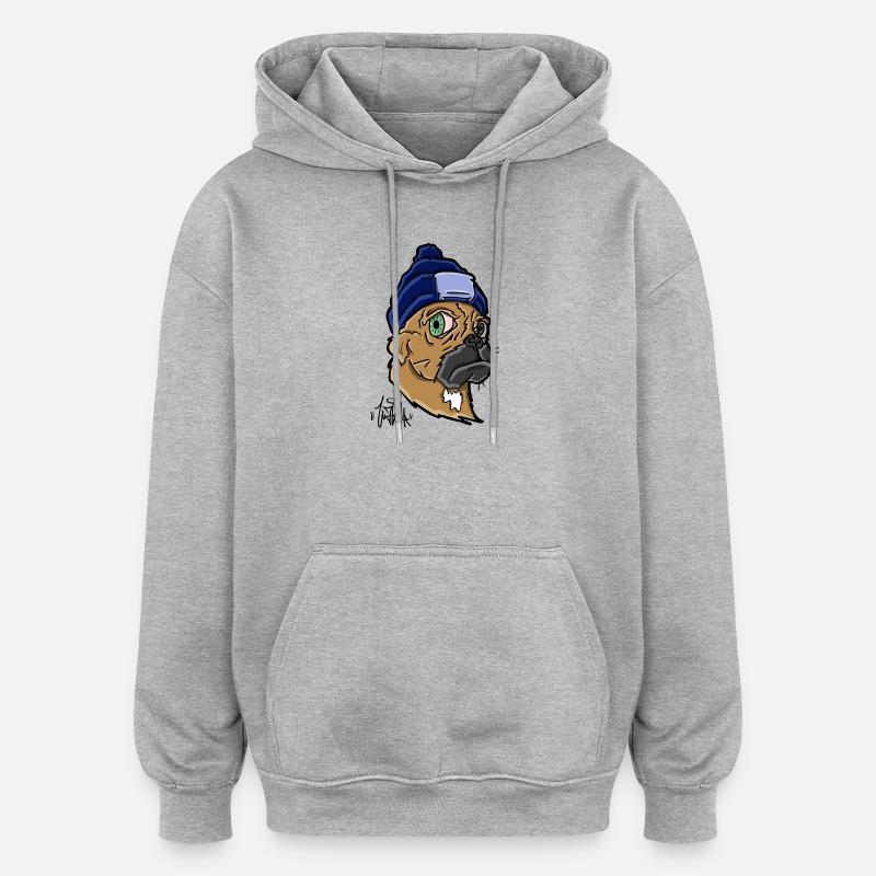 Chien avec un bonnet - Sweat à capuche oversize unisexe - gris chiné